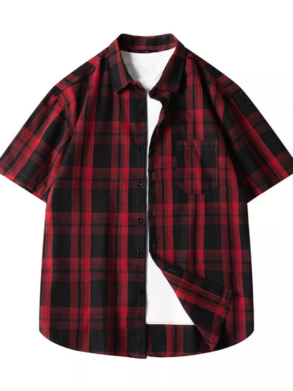 Men's Plaid Loose Fit Short Sleeve Shirt | DCDesigns
