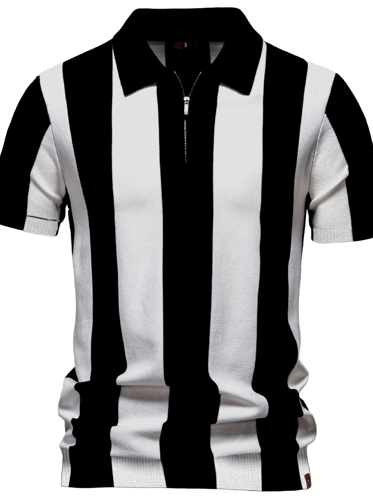 Men's Classic Striped Zip Collar Polo Shirt - Peacock  Blue