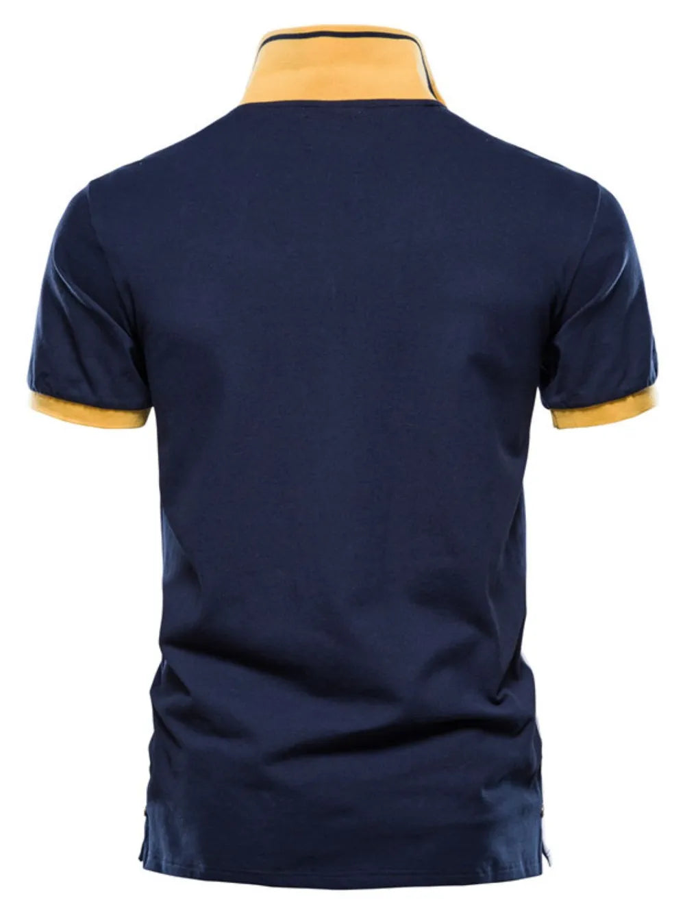 Men's Embroidered Collared Neck Striped Contrast Polo Shirt - Navy