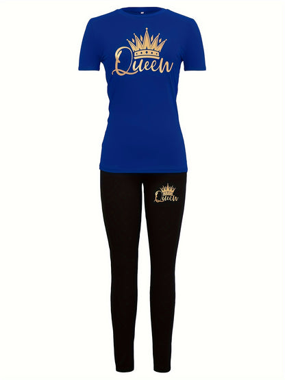Two-Piece Crown “Queen” Print Set for Women