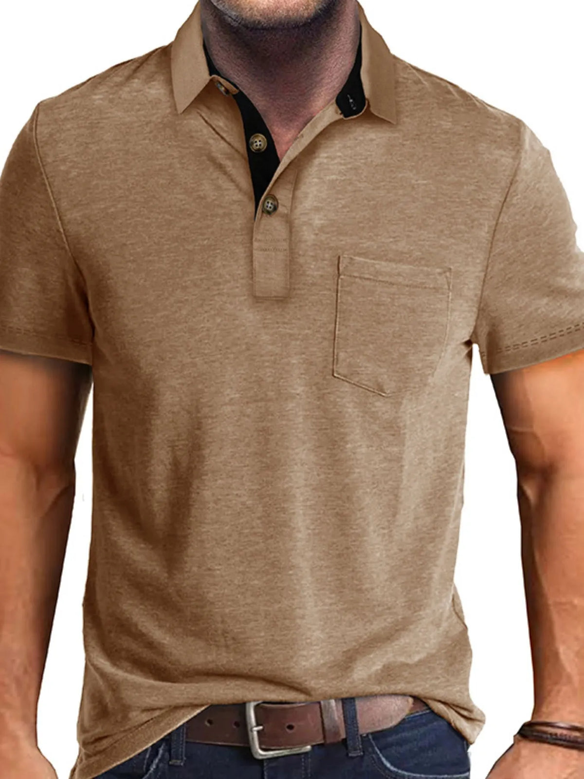 Men's Classic Heathered Pocket Polo Shirt - Khaki