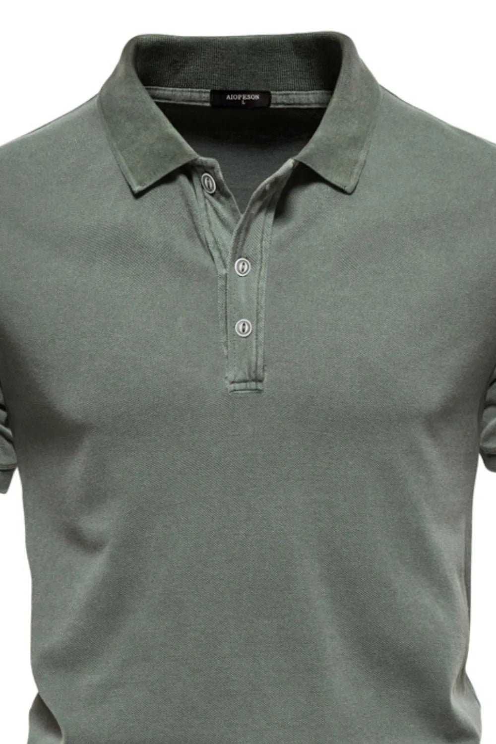 Men's Collared Neck Button Detail Short Sleeve Polo Shirt - Sage