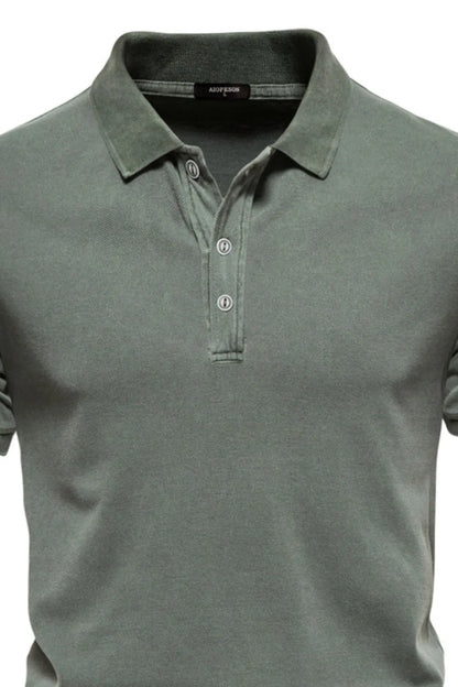 Men's Collared Neck Button Detail Short Sleeve Polo Shirt - Sage