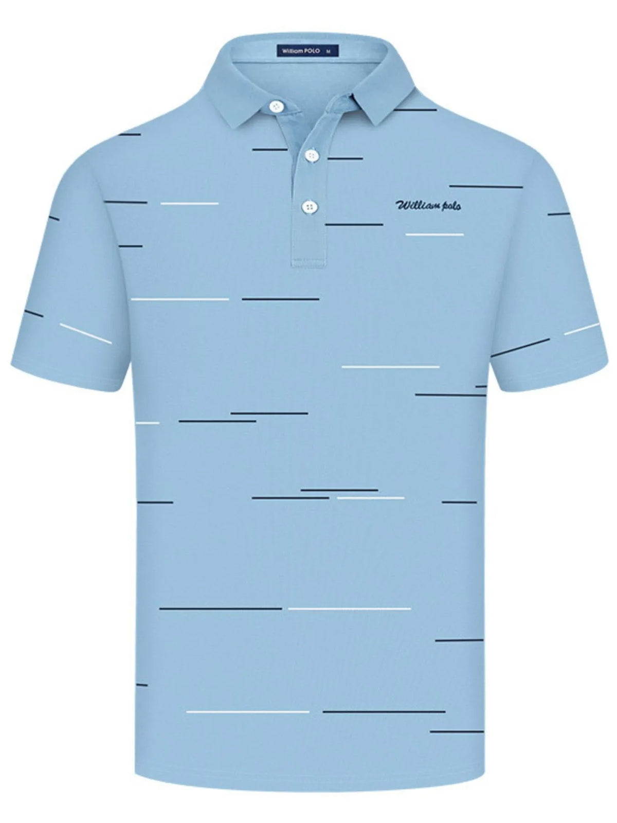 Men's Short Sleeve Collared Neck Striped Polo Shirt - Light Blue