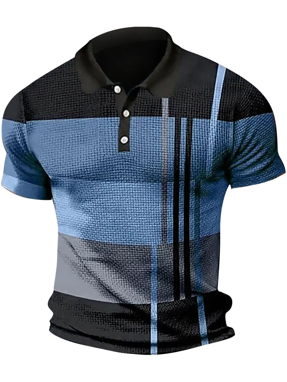 Men's Color Block Short Sleeve Polo Shirt - Blue