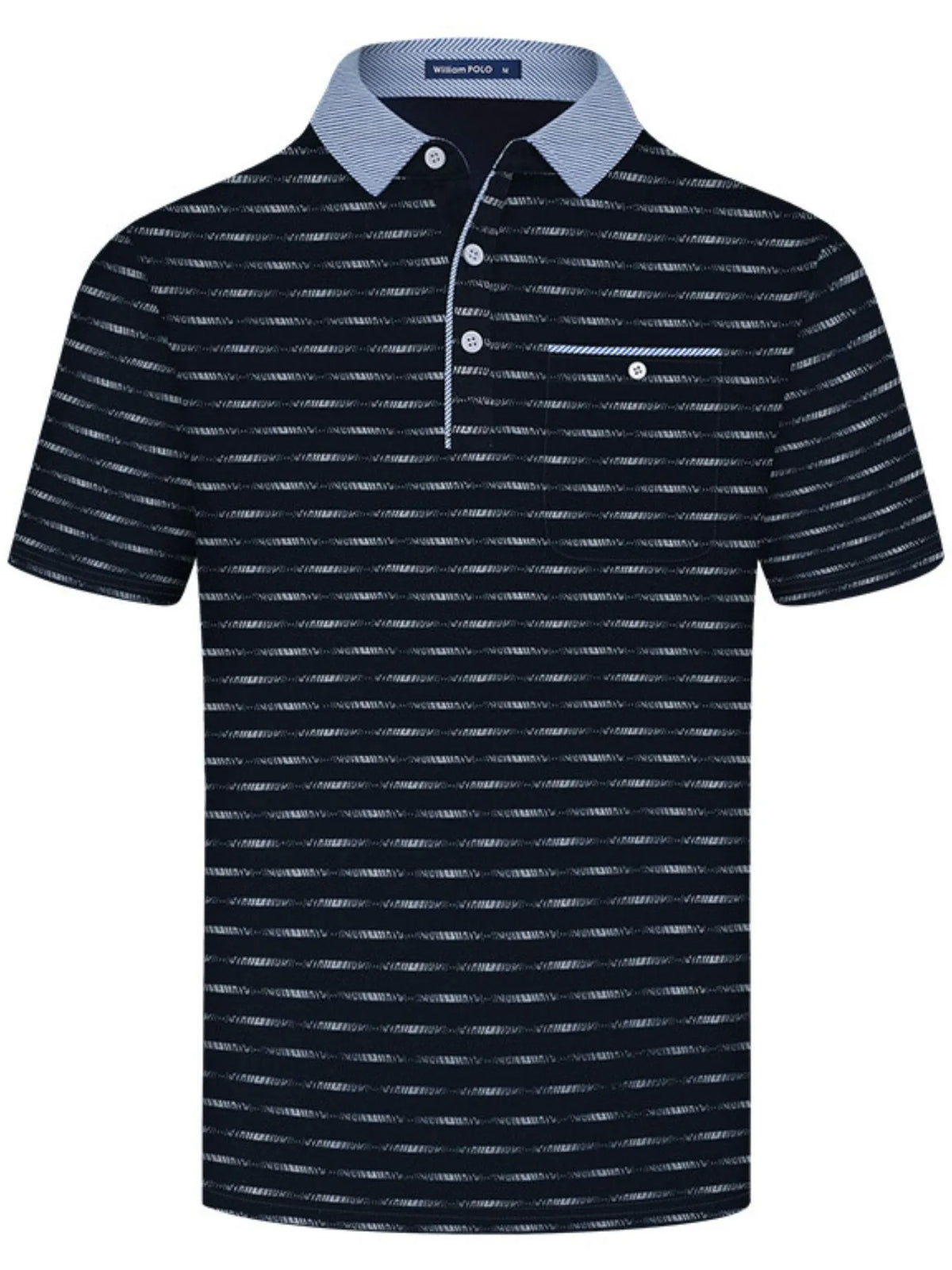 Men's Classic Striped Polo Shirt with Contrast Collar - Navy