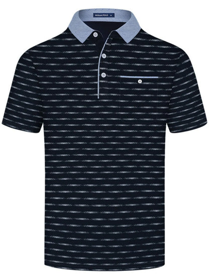 Men's Classic Striped Polo Shirt with Contrast Collar - Navy