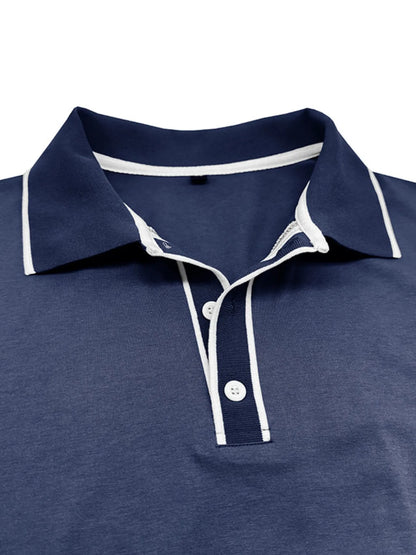 Men's Slim Fit Polo Shirt with Contrast Trim - Navy