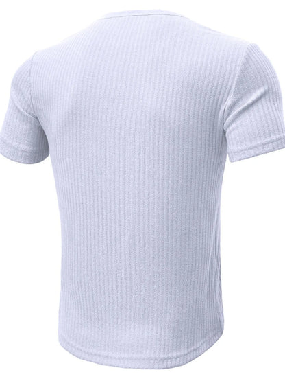 Men's Slim Fit Ribbed Henley Polo Shirt - White