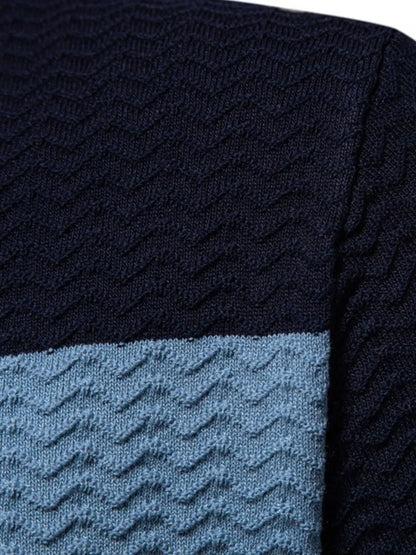 Men's Collared Neck Striped Texture Knit Polo Shirt - Dark Navy