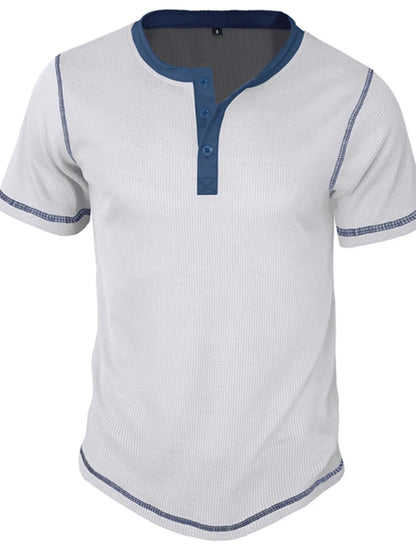 Men's Contrast Stitch Henley Polo Shirt - Gray