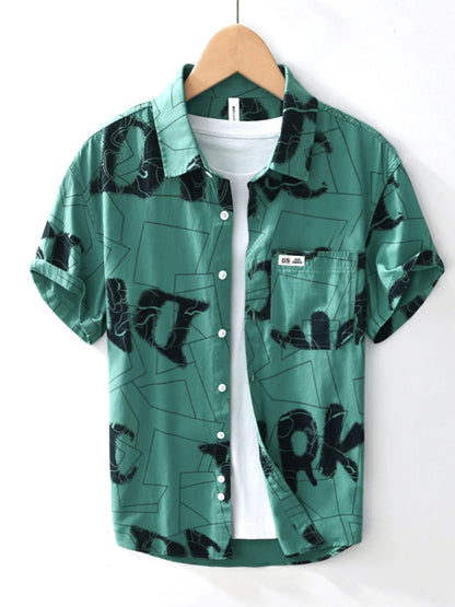 Men's Printed Button-Up Short Sleeve Shirt | DCDesigns