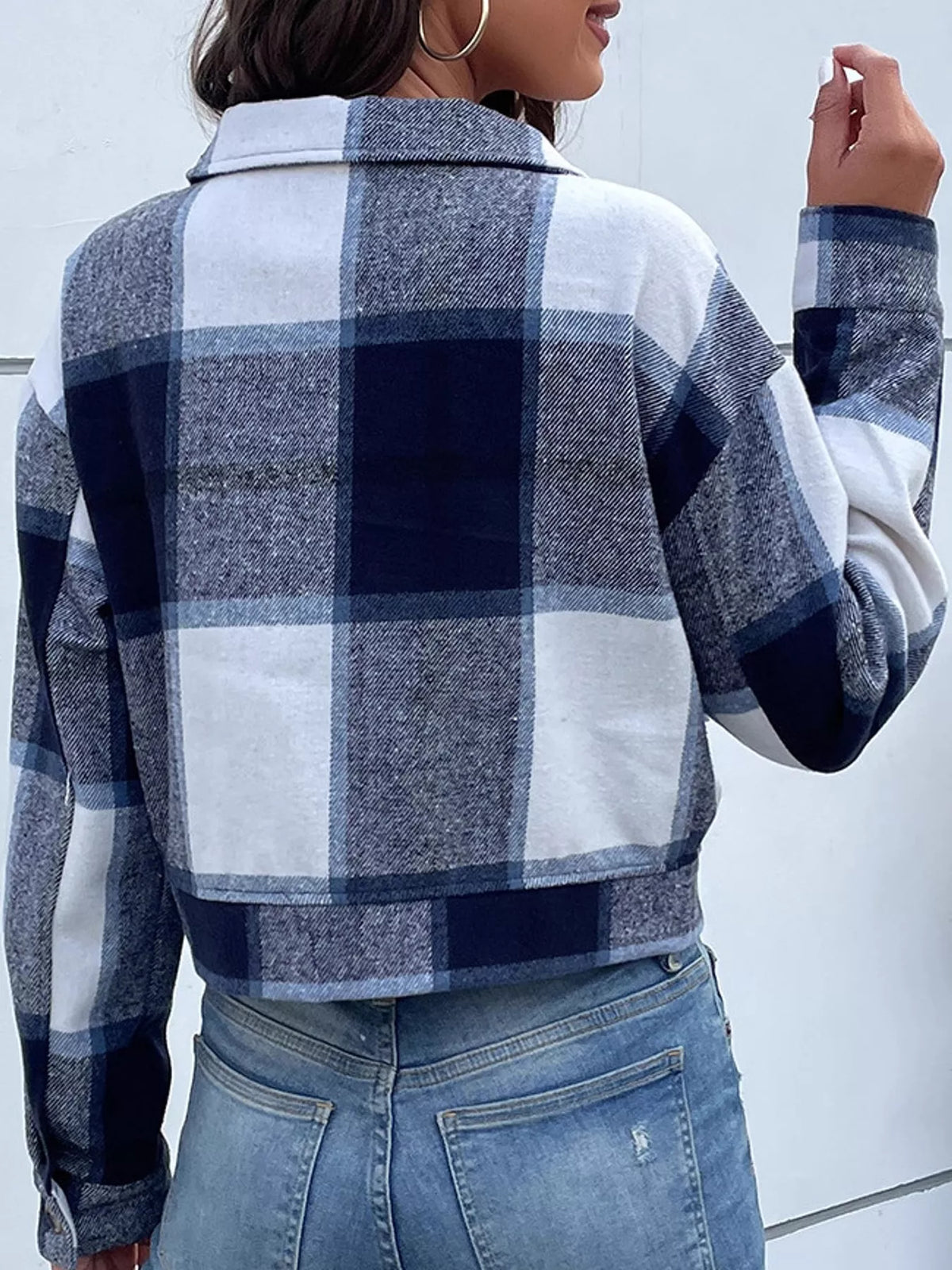 Women’s plaid cropped button-front jacket by Poncette