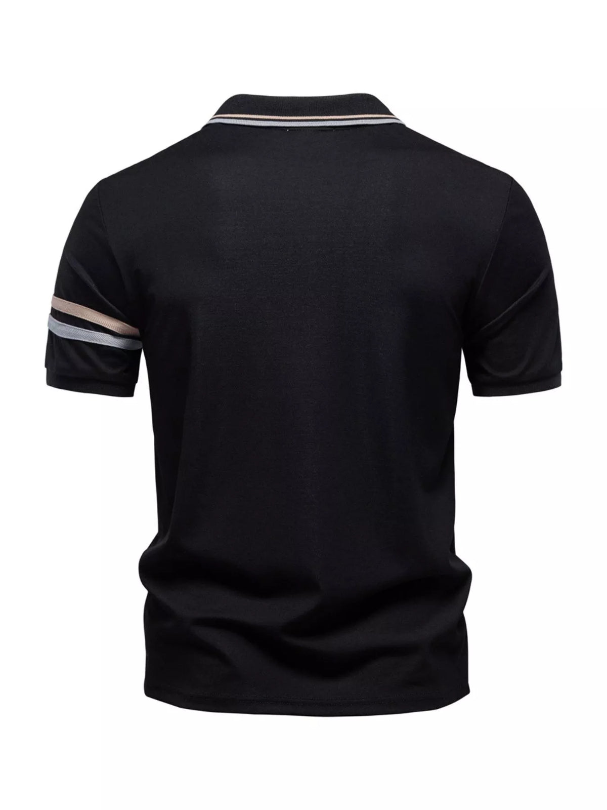 Men's Zippered Collar Polo with Stripe Detail - Navy Blue
