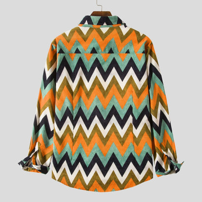 Men's Geometric Chevron Pattern Long Sleeve Casual Shirt | DCDesigns