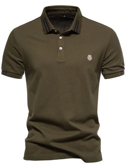Men's Embroidered Striped Short Sleeve Polo Shirt - Navy