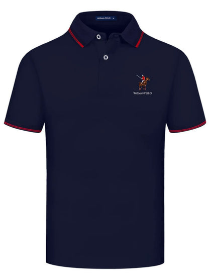 Men's Embroidered Short Sleeve Polo Shirt - Navy