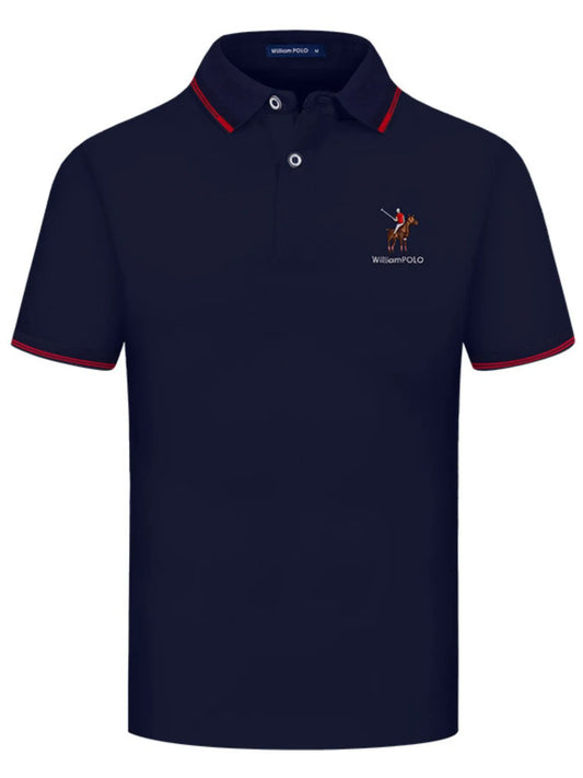 Men's Embroidered Short Sleeve Polo Shirt - Navy