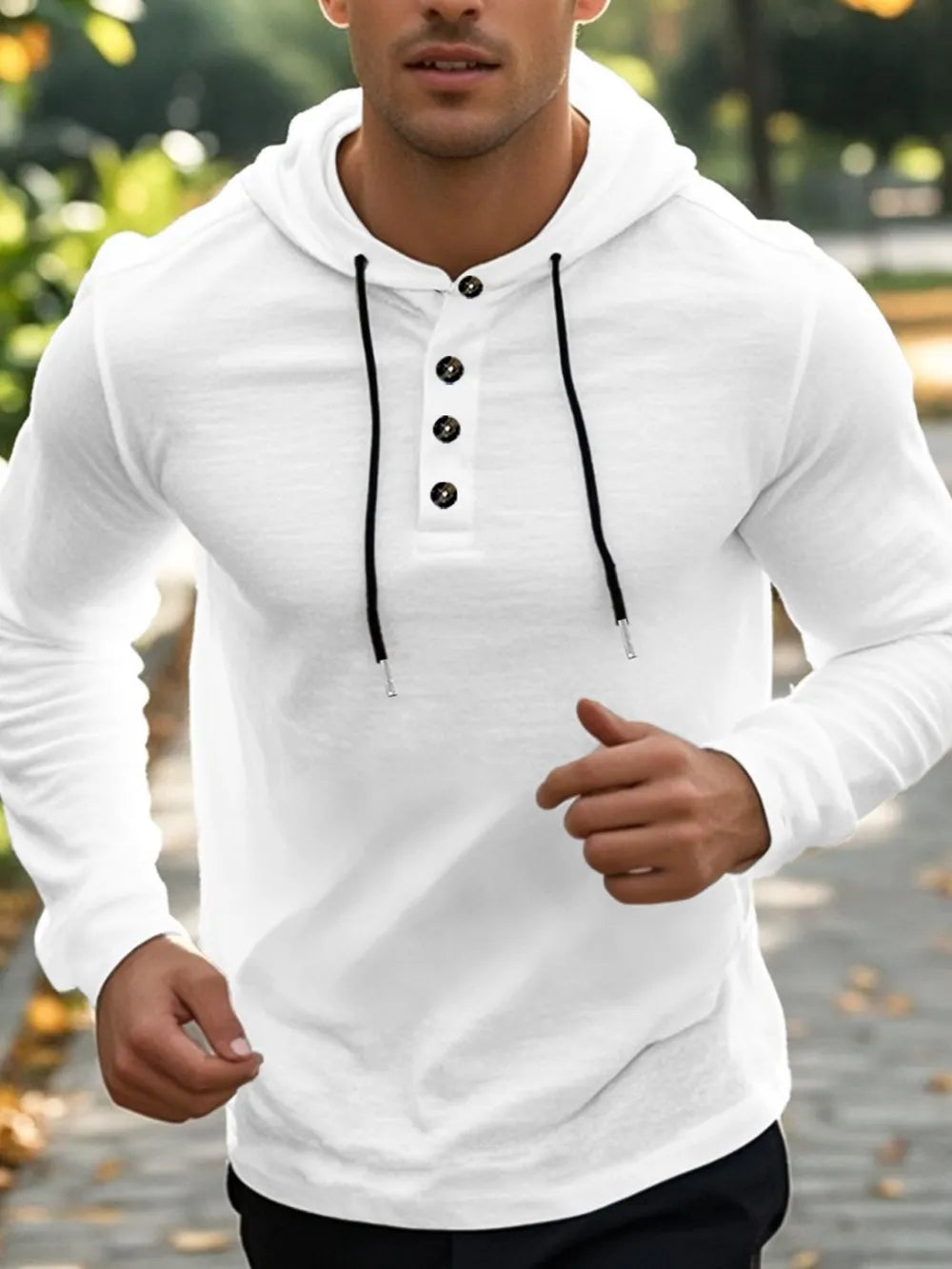 Men's Full Size Drawstring Button Detail Long Sleeve Hoodie Plus Size - DCDesigns mens casual hoodie product view
