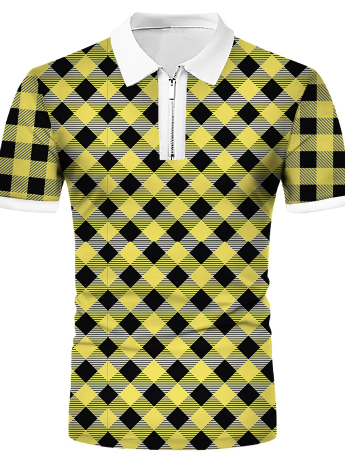 Men's Plaid Quarter Zip Short Sleeve Polo Shirt - Light Blue