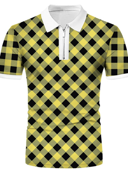 Men's Plaid Quarter Zip Short Sleeve Polo Shirt - Light Blue