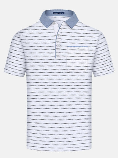 Men's Classic Striped Polo Shirt with Contrast Collar - Navy