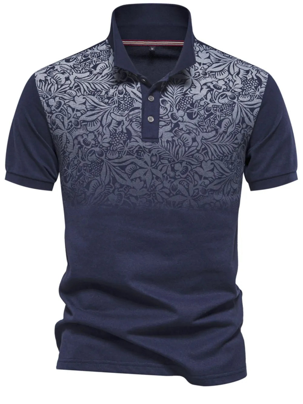 Men's Printed Collared Neck Short Sleeve Polo Shirt - Light Blue