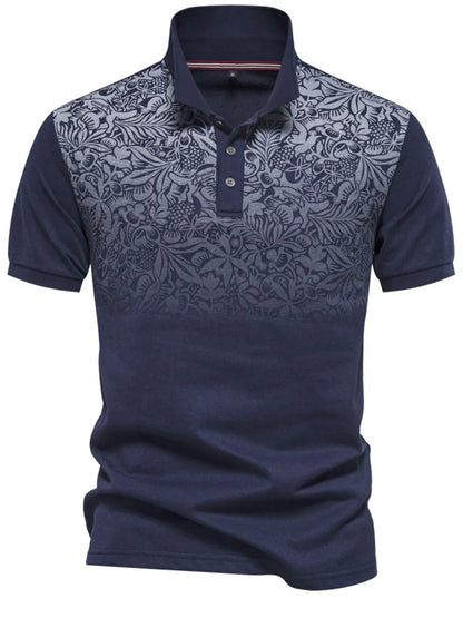 Men's Printed Collared Neck Short Sleeve Polo Shirt - Light Blue