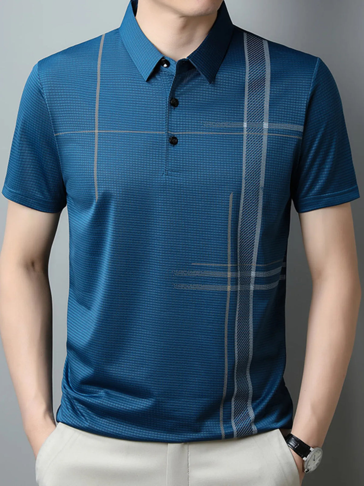 Men's Short Sleeve Business Casual Polo Shirt - Navy