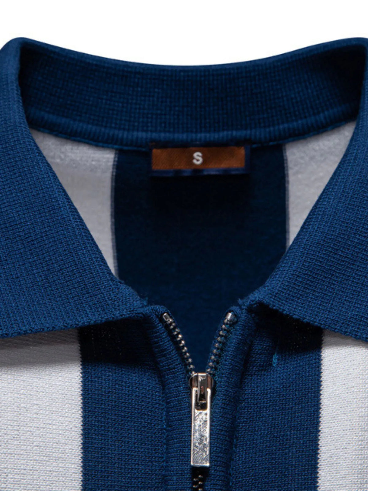 Men's Classic Striped Zip Collar Polo Shirt - Peacock  Blue
