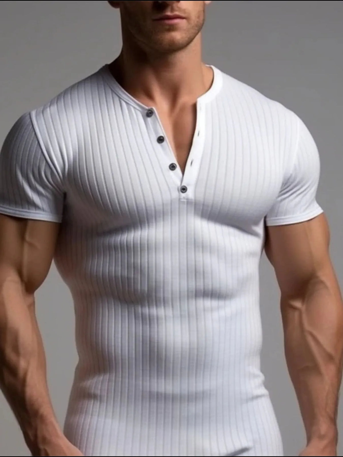 Men's Slim Fit Ribbed Henley Polo Shirt - White