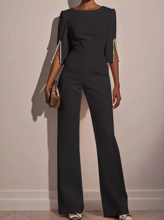 Wide-Leg Jumpsuit with Slit Sleeve | DCDesigns Women's Jumpsuits