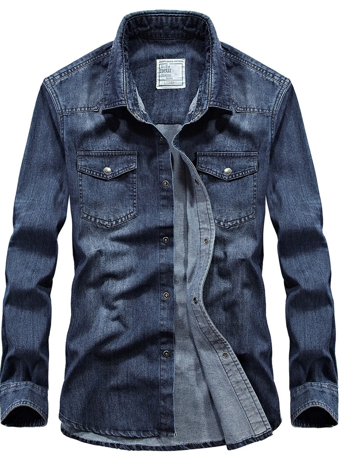 Men's Classic Washed Denim Shirt with Double Chest Pockets | DCDesigns