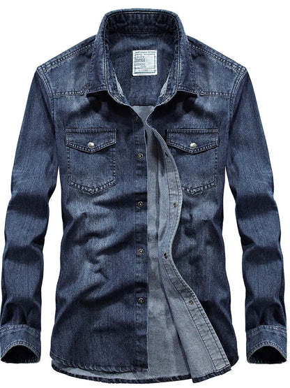 Men's Classic Washed Denim Shirt with Double Chest Pockets | DCDesigns