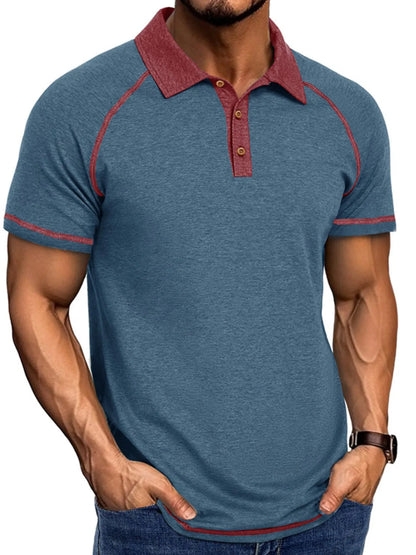 Men's Contrast Collar Short Sleeve Polo Shirt - Gray