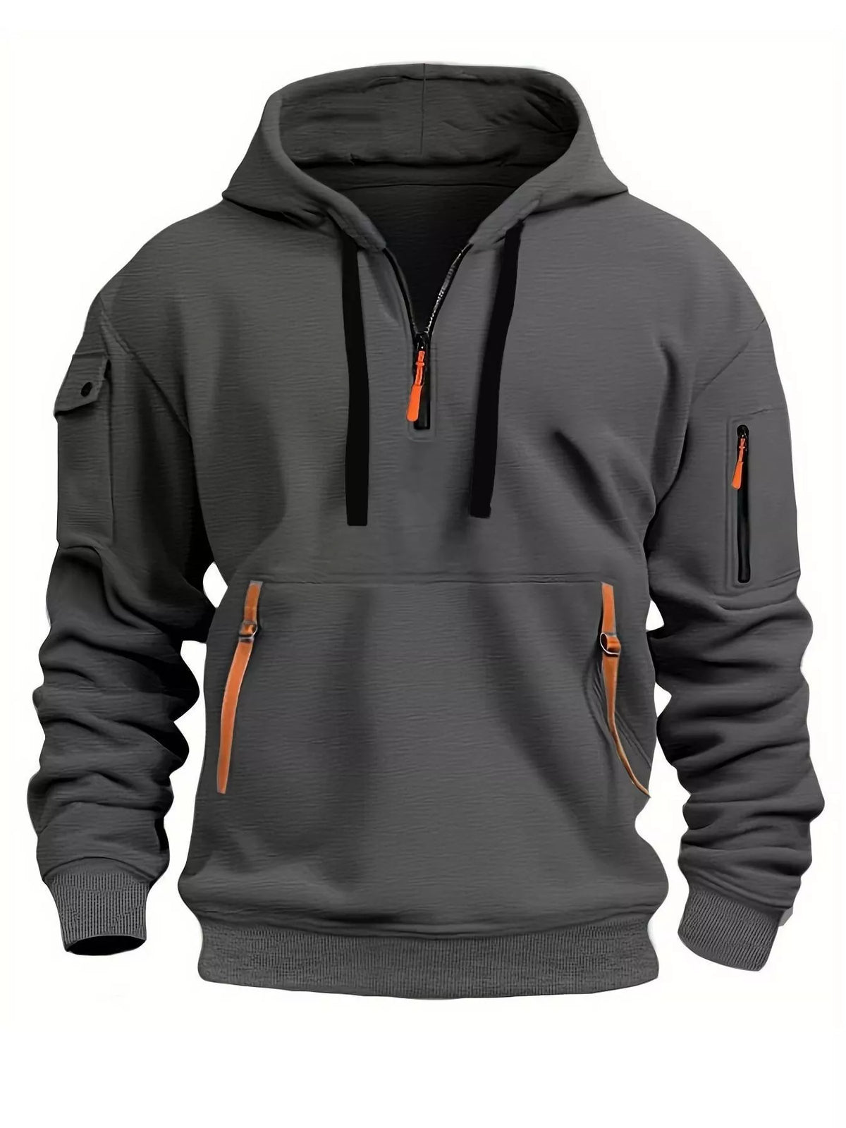 Men's Full Size Drawstring Half-Zip Pocket Hoodie Plus Size - DCDesigns mens casual hoodie product view