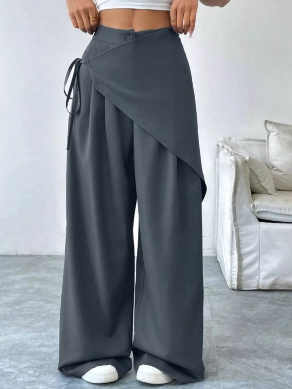 Wrap-Front Wide-Leg Pants - DCDesigns women’s fashion