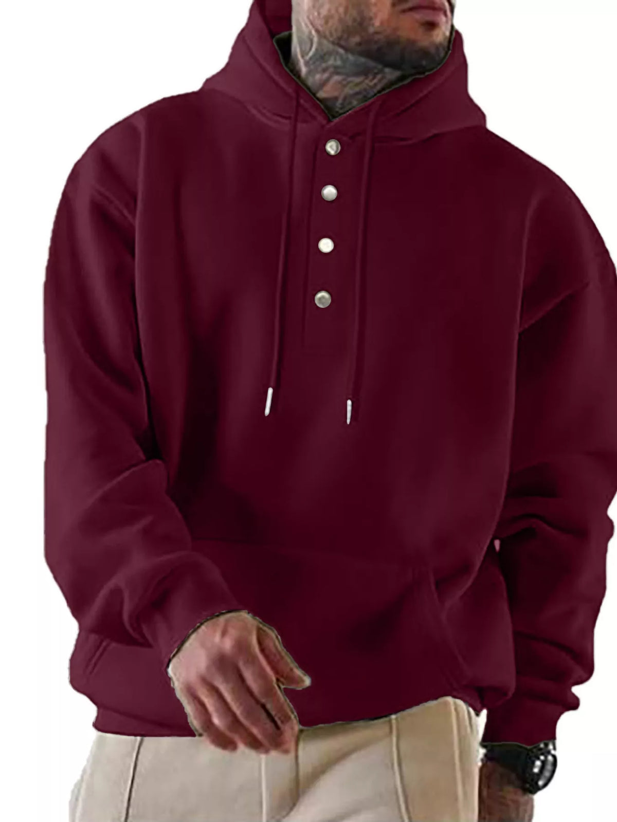 Men's Full Size Drawstring Kangaroo Pocket Hoodie Plus Size - DCDesigns mens casual hoodie product view