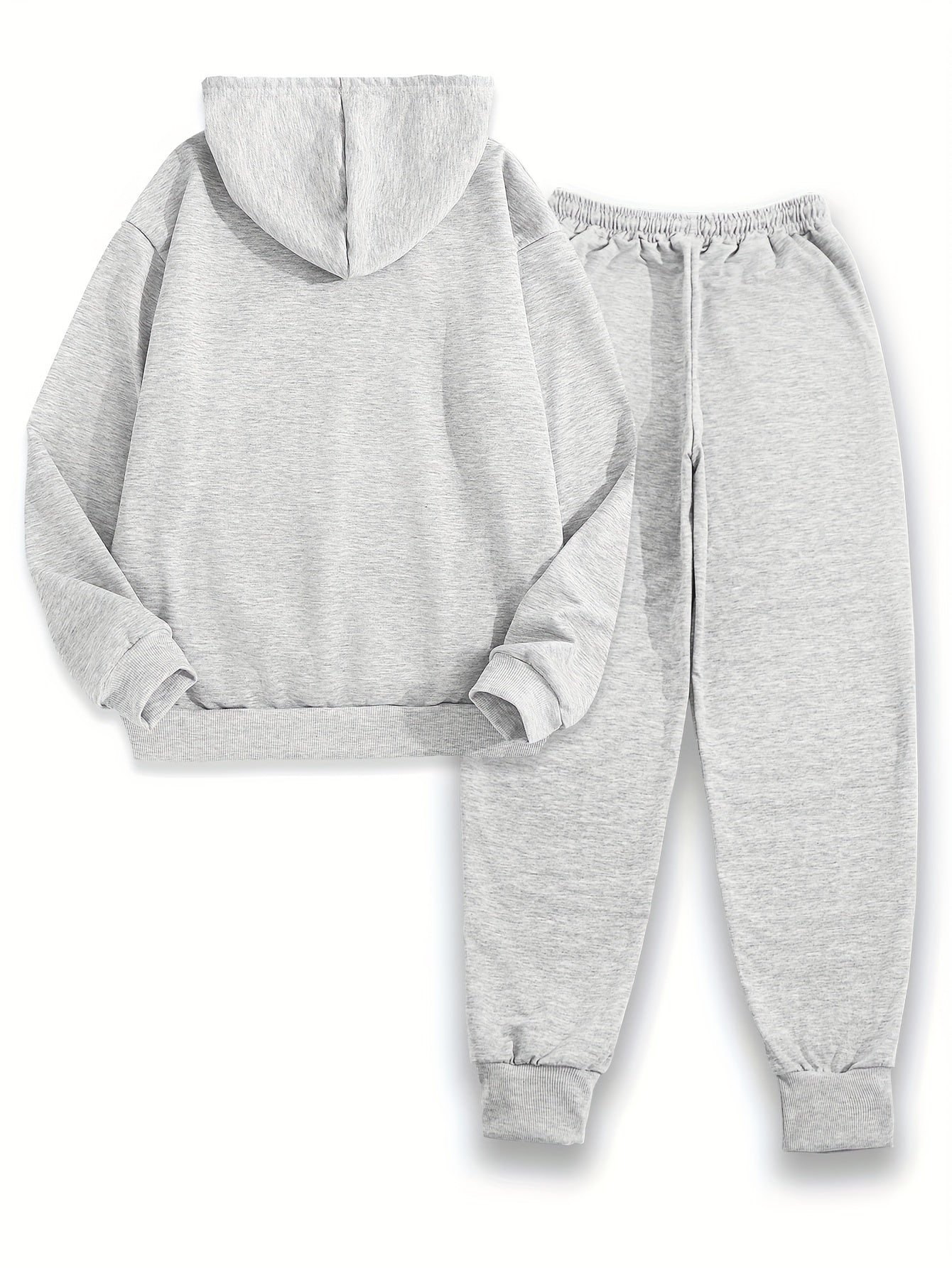 Women's Polyester Two-Piece Tracksuit - Hooded Long Sleeve Alphabet Print Hoodie and Pants Set with Pockets - Casual Knit Fabric - Autumn/Winter Outfit - For Women - Perfect for Casual Wear, Loungewear, and Running Errands -