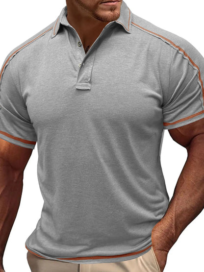 Men's Collared Neck Polo Shirt with Contrast Piping - Gray