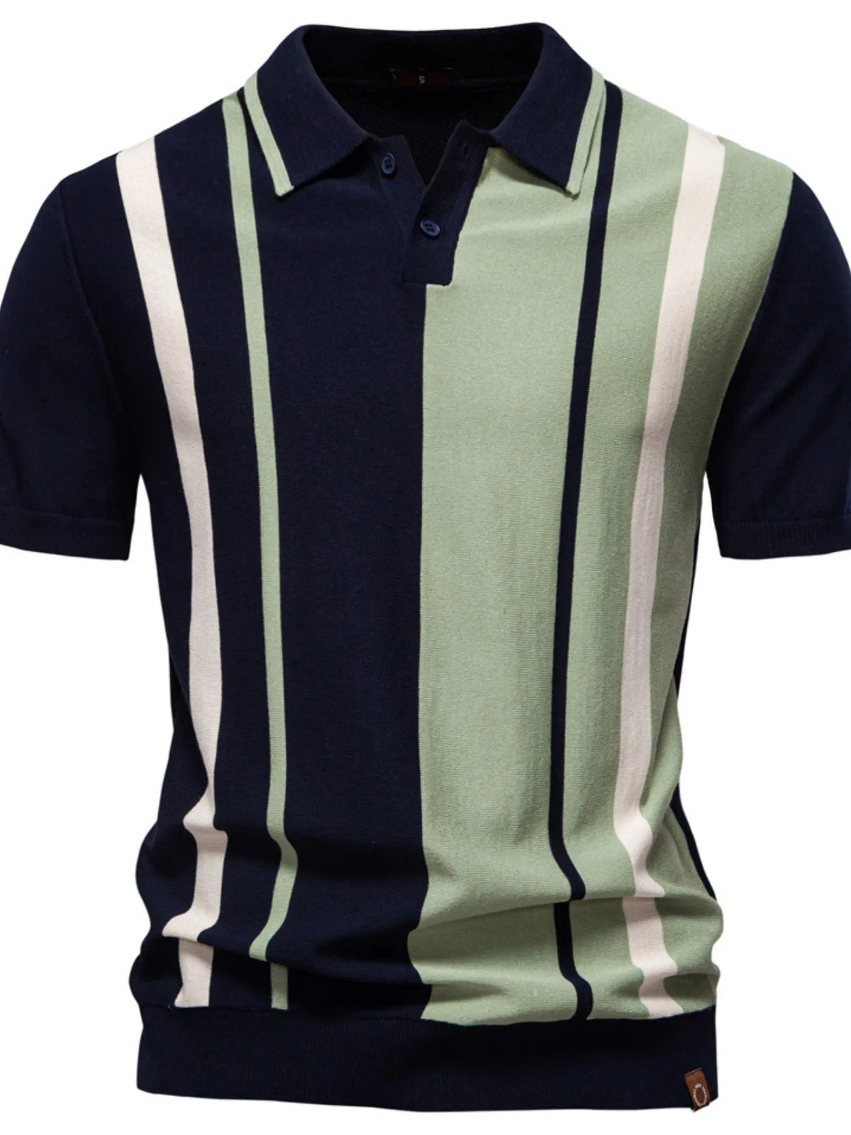 Men's Color Block Striped Knit Polo Shirt - Navy