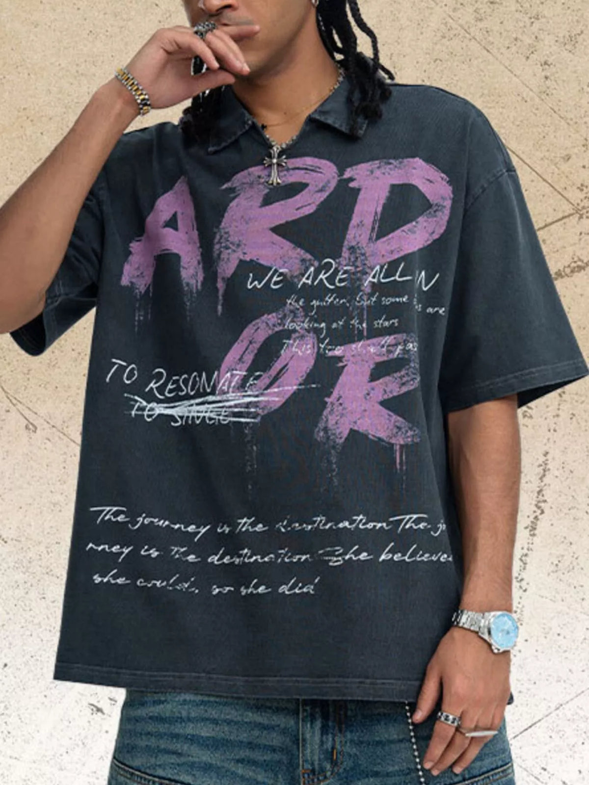Men's Vintage Washed oversized graphic T-shirt – men's bold Y2K streetwear graphic tee, product image 3