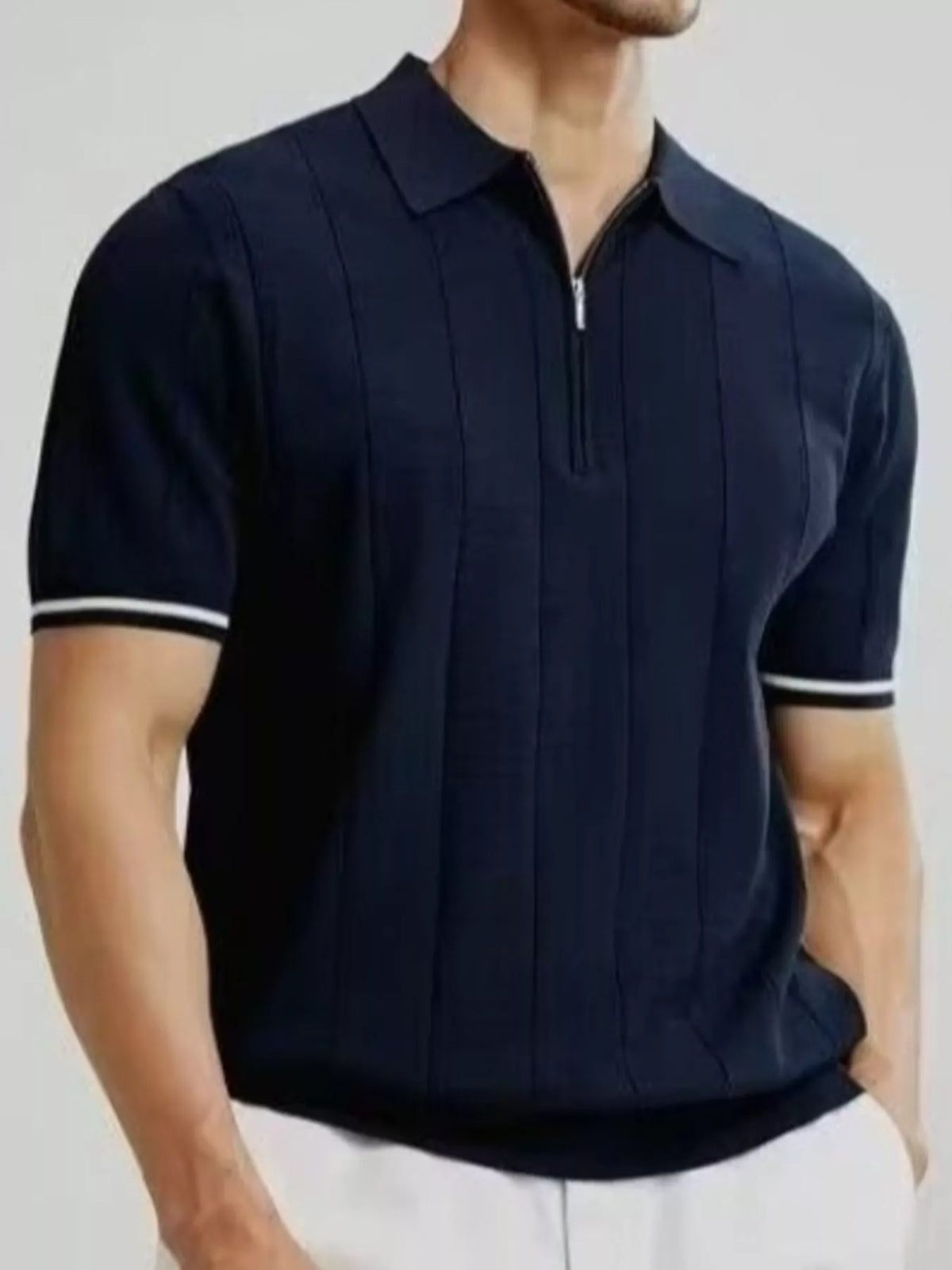 Men's Modern Fit Zip-Up Polo Shirt - White