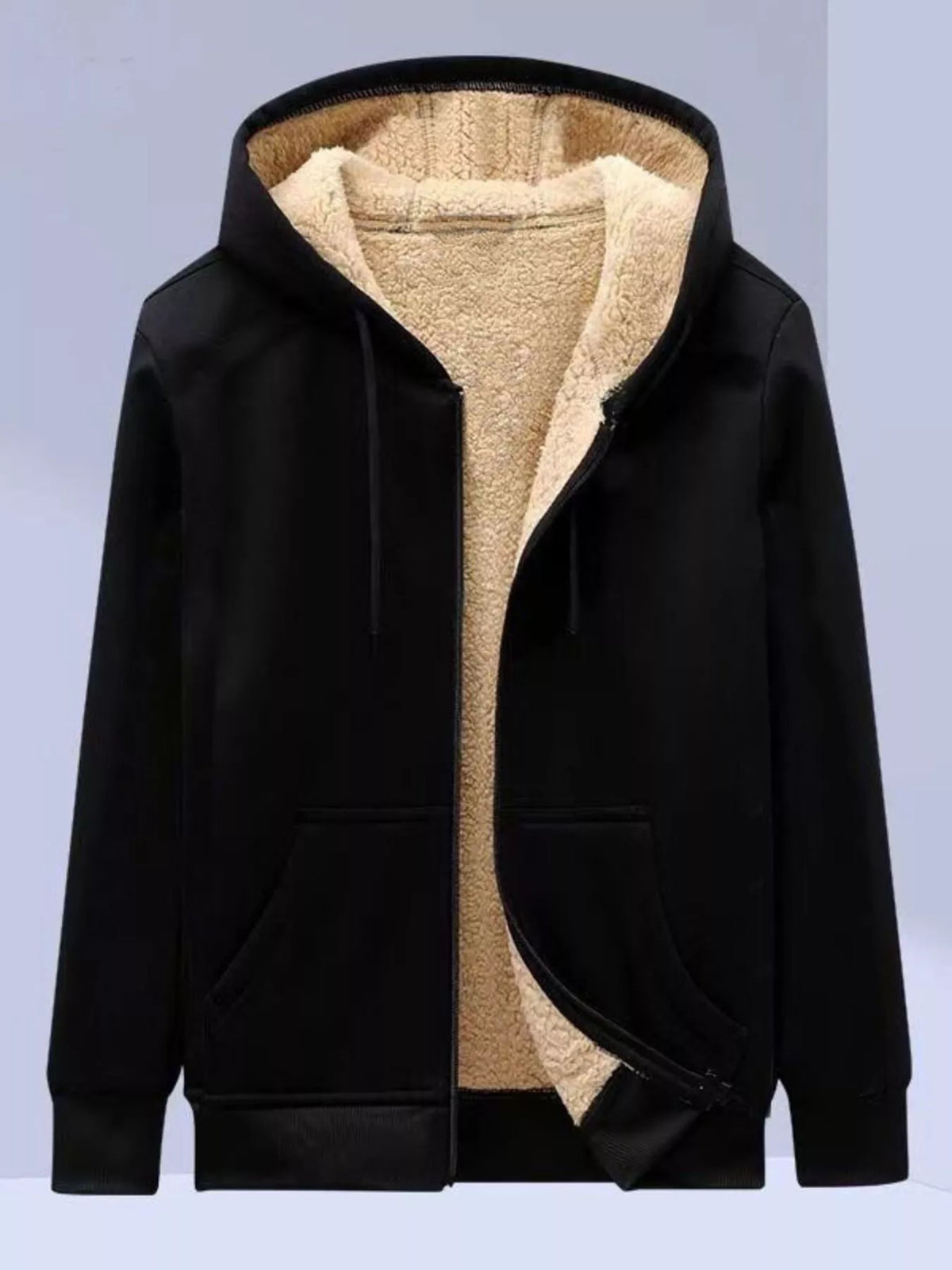 Men's Plus Size Sherpa Lined Zip Up Hoodie - DCDesigns mens casual hoodie product view