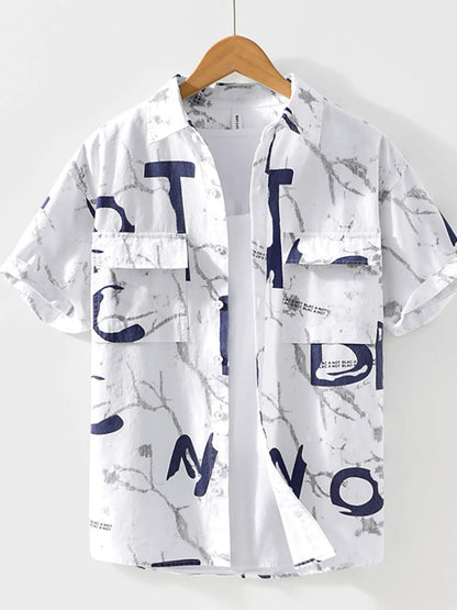 Men's Printed Button-Up Short Sleeve Shirt | DCDesigns