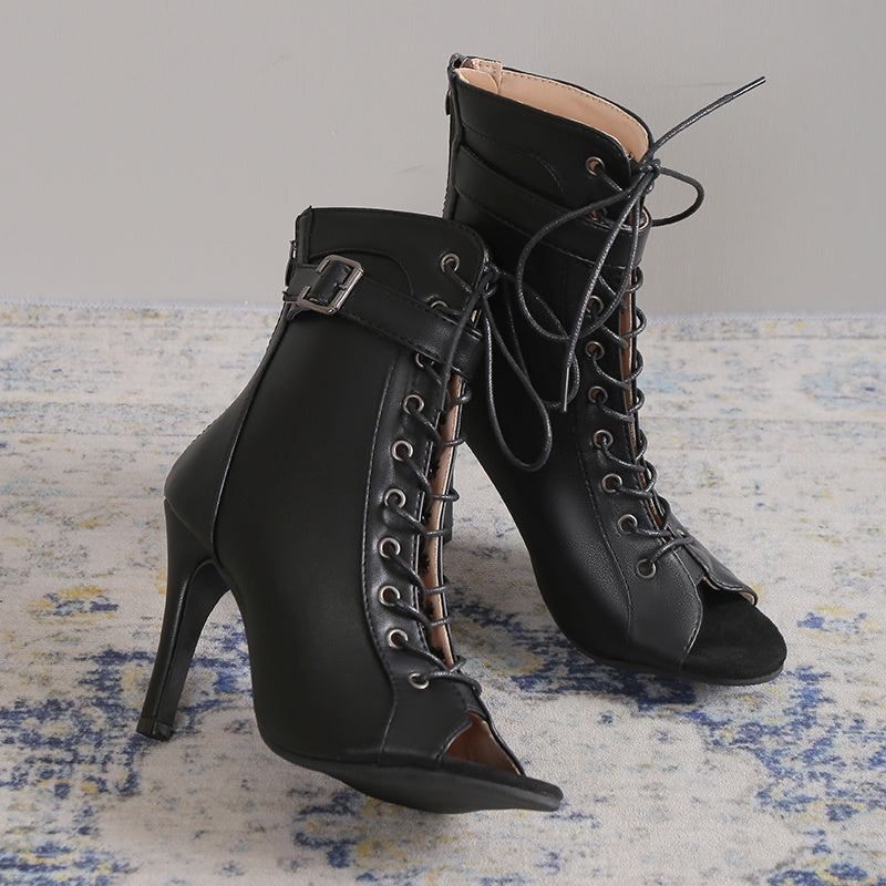 Women's Glossy Black Faux Cover Gothic Punk High-Heel Shoes - Chunky Platform Stiletto with Ankle Strap & Buckle Closure, PU Sole & Lining, Hand Washable - Elegant Evening & Everyday Dress Shoes for Women - Solid Color Faux C