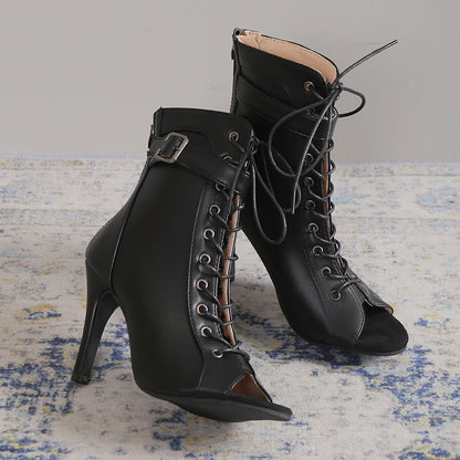 Women's Glossy Black Faux Cover Gothic Punk High-Heel Shoes - Chunky Platform Stiletto with Ankle Strap & Buckle Closure, PU Sole & Lining, Hand Washable - Elegant Evening & Everyday Dress Shoes for Women - Solid Color Faux C