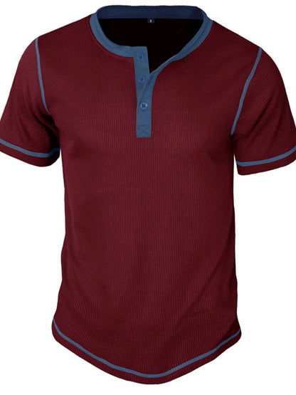Men's Contrast Stitch Henley Polo Shirt - Black