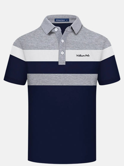 Men's Color Block Striped Short Sleeve Polo Shirt - Burgundy