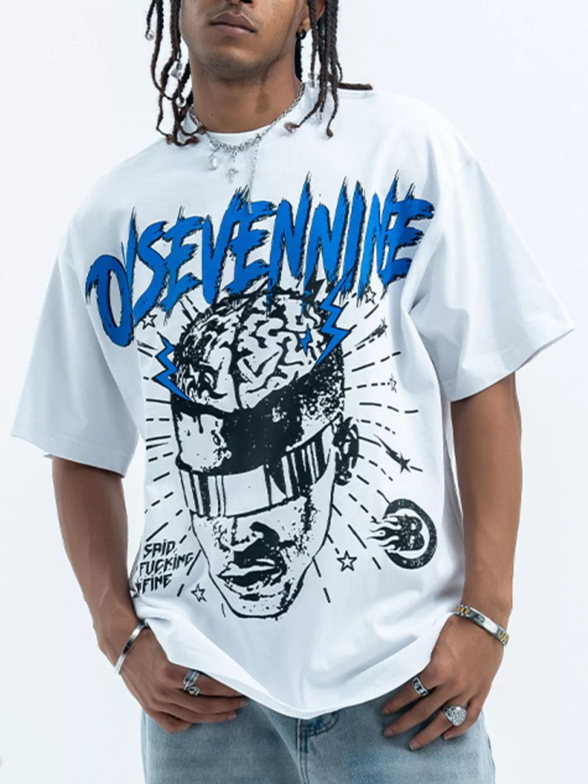 Men's oversized graphic T-shirt in white with bold front design
